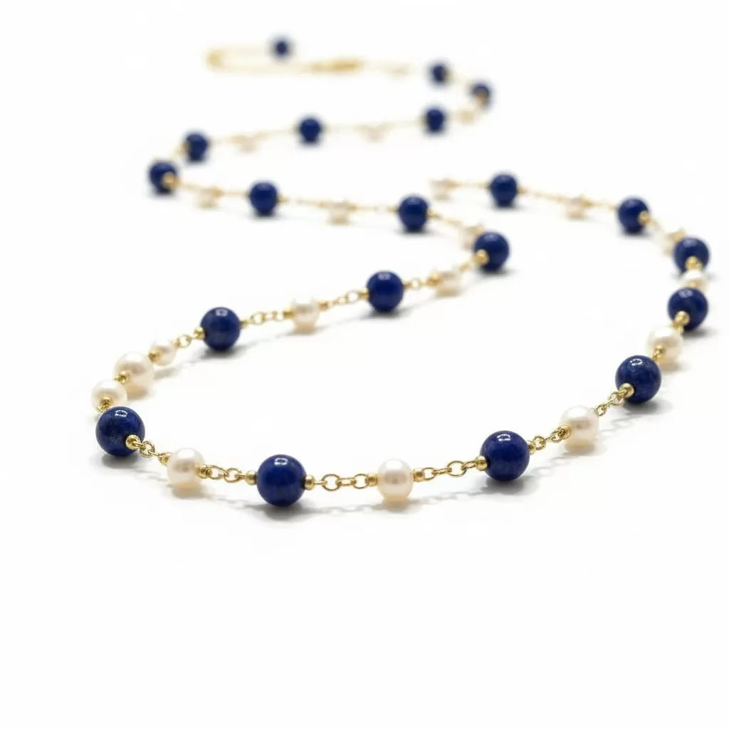 【赫本珠寶】設計款 - 淡水珍珠青金石滿天星毛衣鍊,QueenDom,赫本珠寶,珍珠毛衣鍊,青金石項鍊,滿天星設計