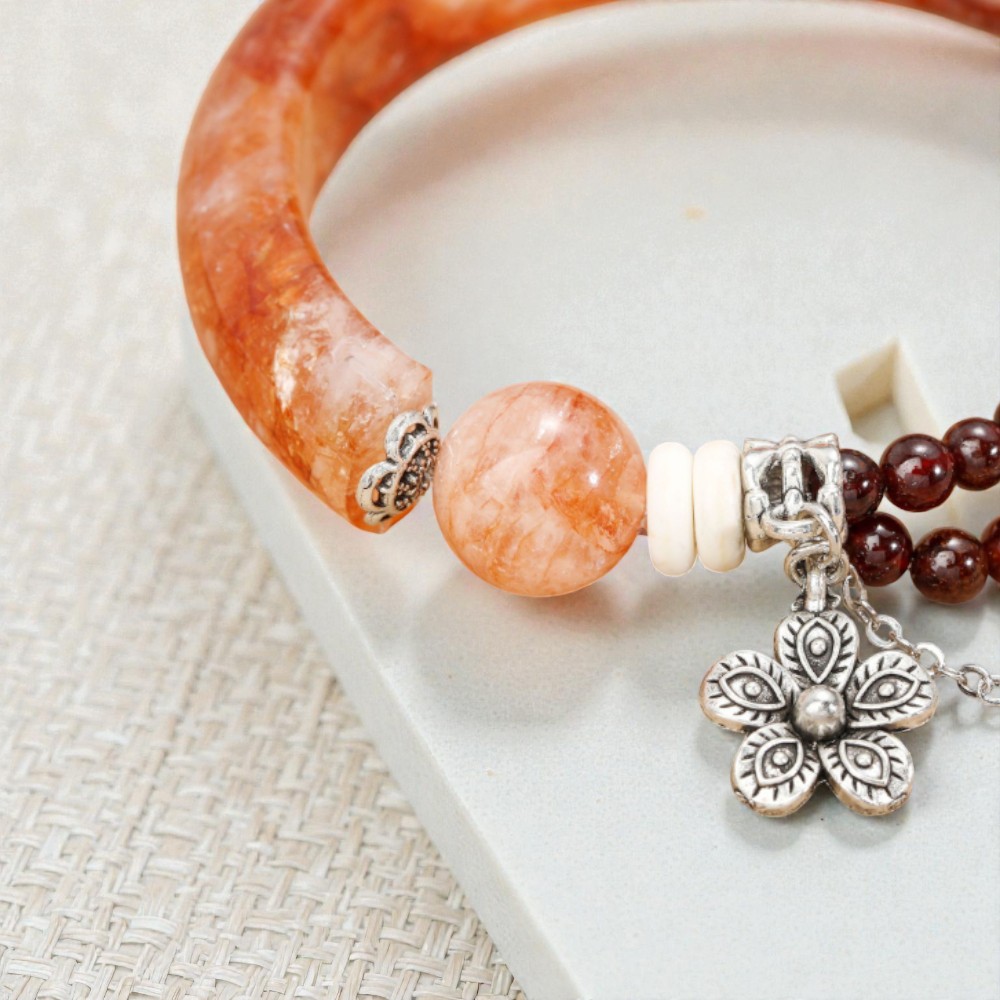 【赫本珠寶】設計款 - 紅膠椒花半鐲,質感設計,氣場守護,鴻運飾品,天然石珠寶,定氣能量