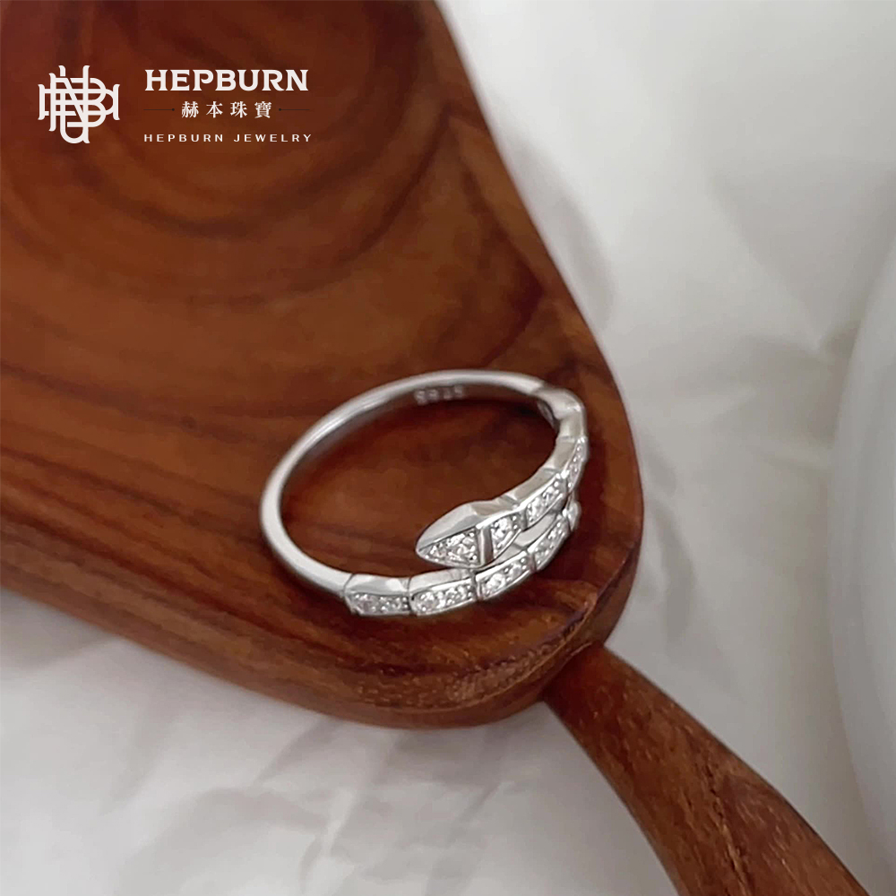 【赫本珠寶】S925純銀簡約蛇形鑲嵌活口戒指,守護能量,時髦戒指,個性穿搭,抗敏銀飾,靈蛇飾品