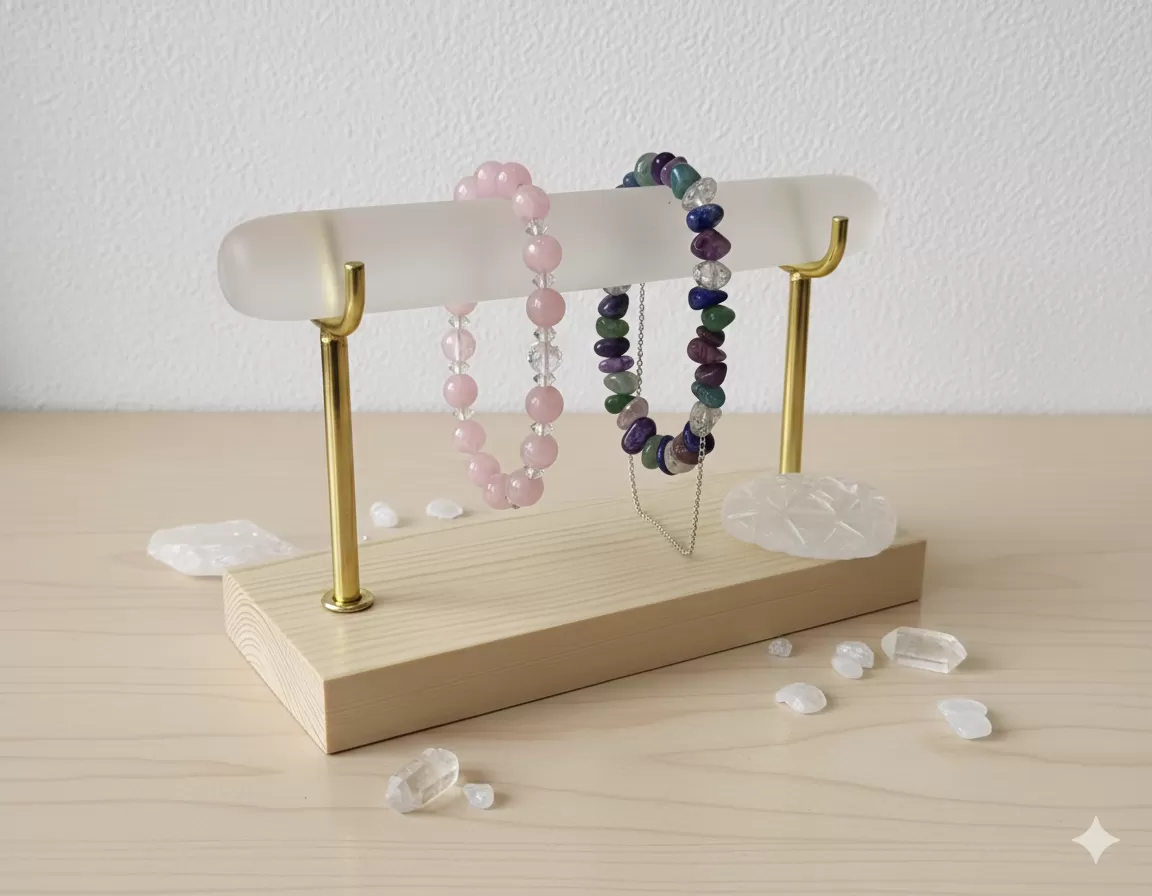 【赫本珠寶】天然摩洛哥透石膏柱展示架,居家開運擺飾,手串收納,能量修復,木質底座,水晶架