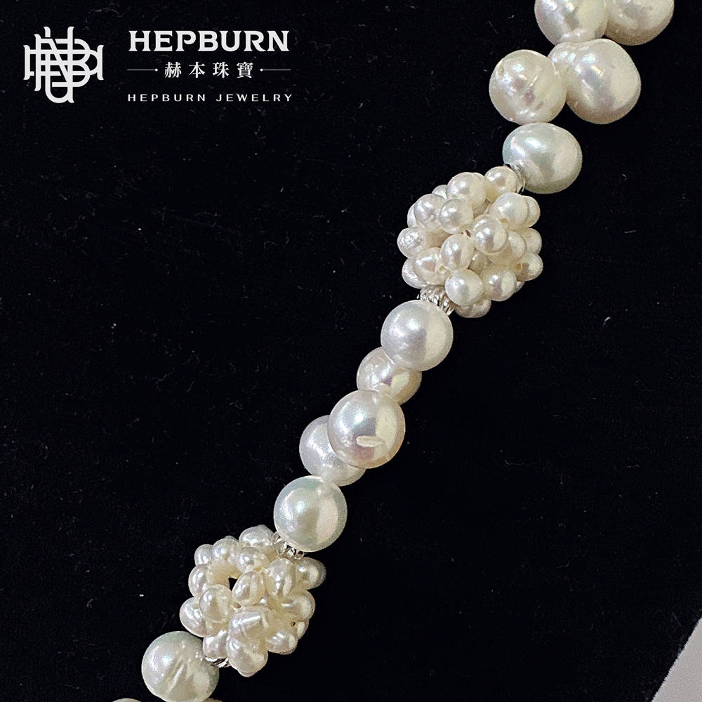 【赫本珠寶】設計款花團錦簇天然珍珠項鍊毛衣練,奢雅氣質,時尚項鍊,優雅飾品,華麗珠寶,花團錦簇