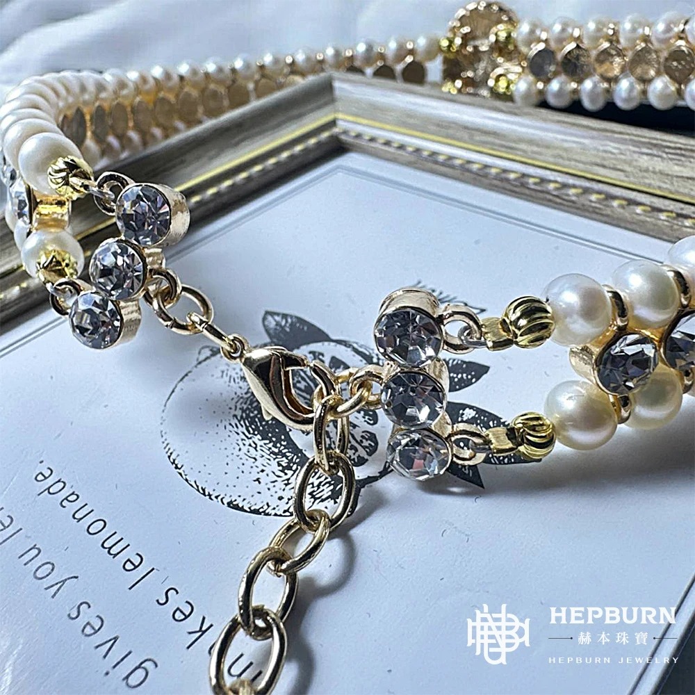 【赫本珠寶】復古風雙層無核極光白色珍珠項鍊,典雅飾品,高貴珠寶,優雅項鍊,復古珠寶,極光珍珠