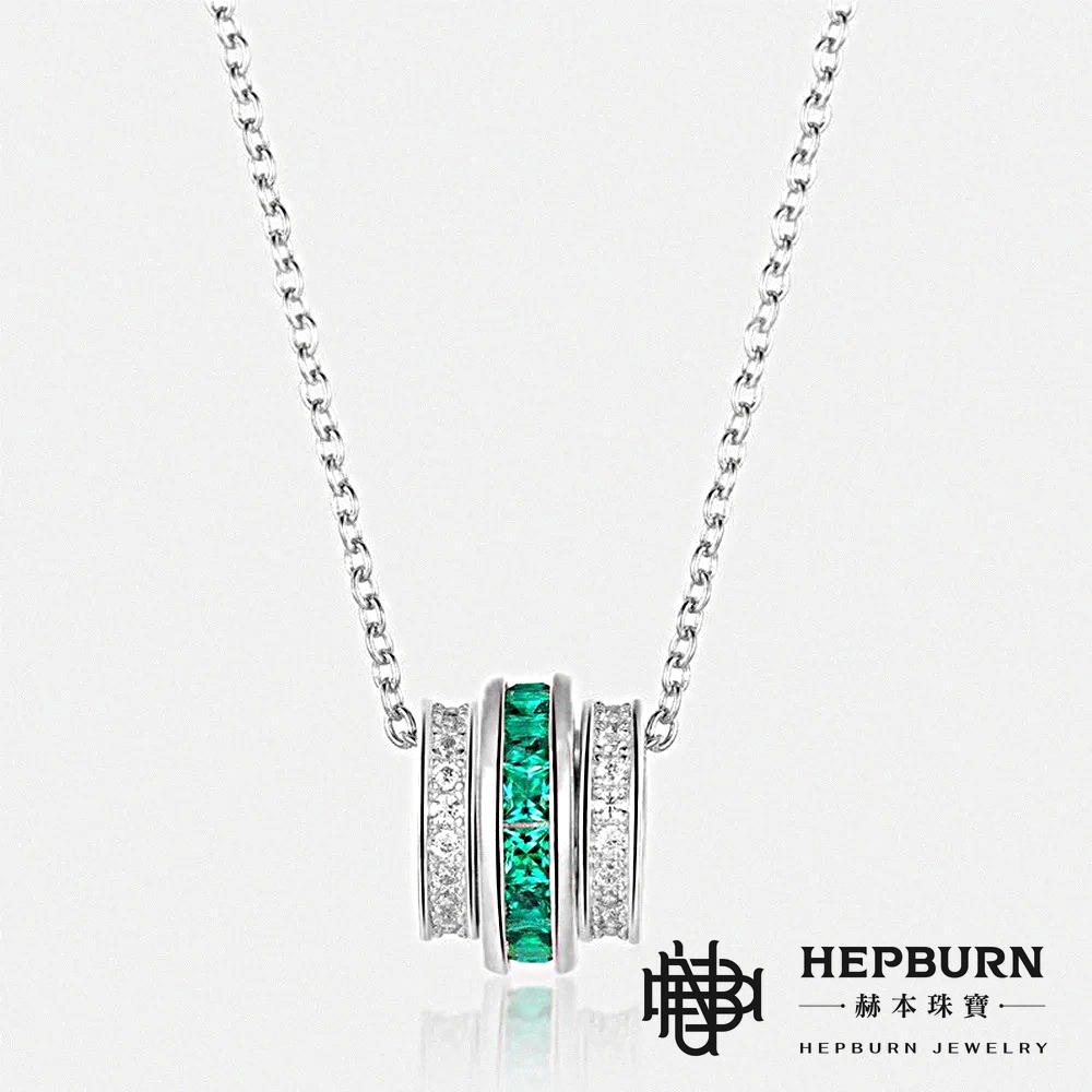 【赫本珠寶】培育祖母綠圓滿圓環款項鍊S925銀(銀白金/玫瑰金),幸福象徵,輕奢飾品,高雅珠寶,玫瑰金項鍊,銀白金項鍊