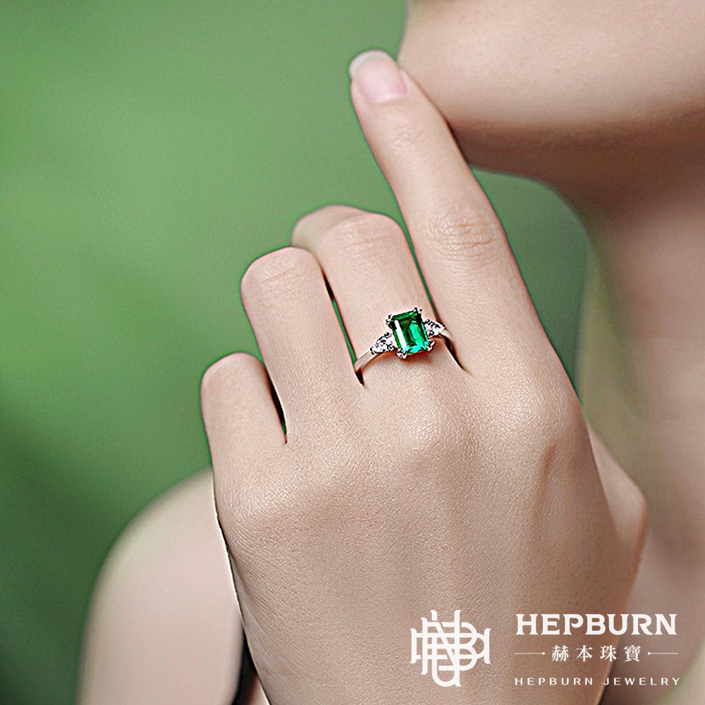 【赫本珠寶】贊比亞公主方培育祖母綠戒指S925銀(1.2克拉),送禮推薦,氣質珠寶,高雅飾品,祖母綠戒指,銀白金戒指