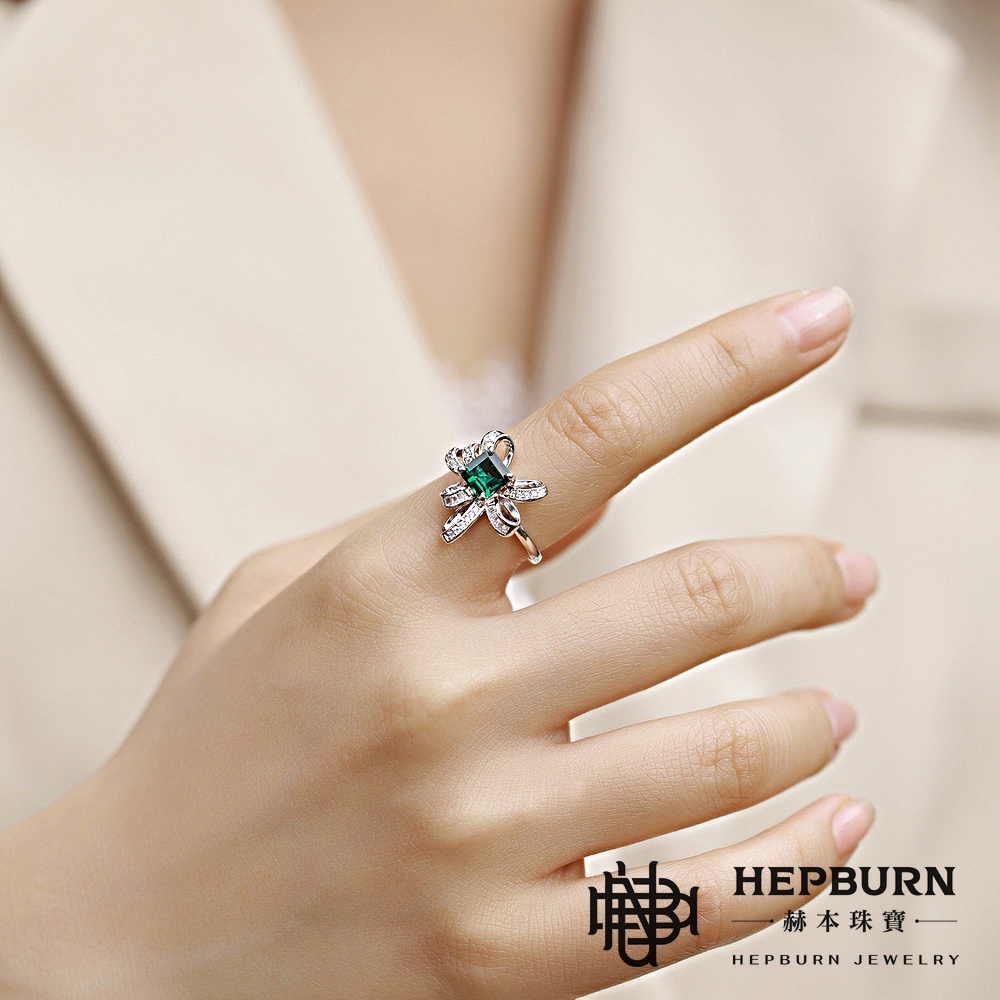 【赫本珠寶】繁花培育祖母綠戒指S925銀(主石6X6mm),典藏首選,時尚飾品,珠寶首飾,優雅戒指,花朵設計