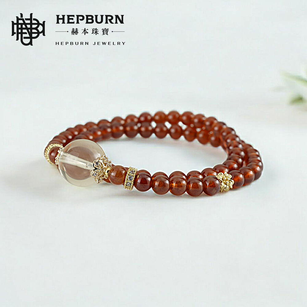 【赫本珠寶】設計款-榴聚財源橙紅石榴石黃水晶雙圈手鍊(5mm),水晶飾品,事業心,氣血提升,幸福聚財,活力飾品