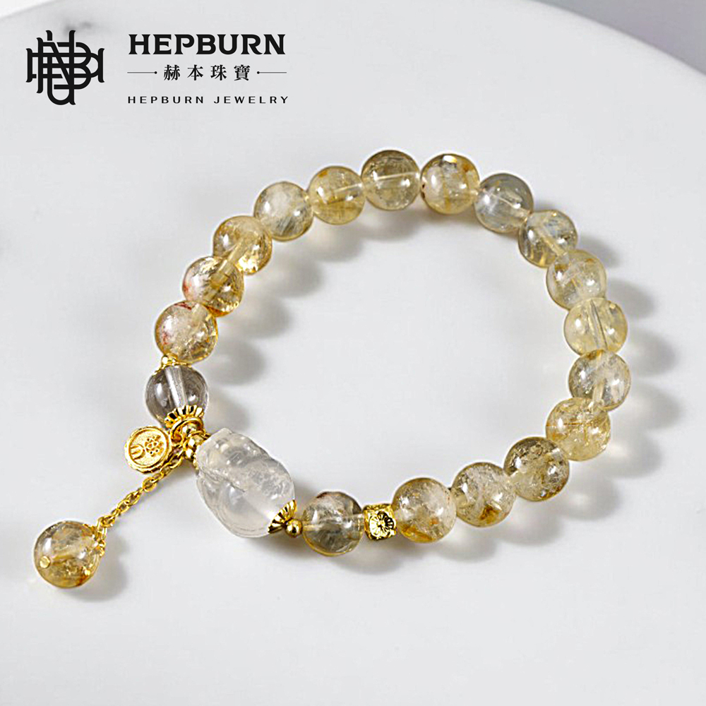 【赫本珠寶】設計款-招財豼貅蜂蜜奶蓋黃塔晶手鍊,能量水晶,旺財飾品,避邪守護,事業運手鍊,招偏財