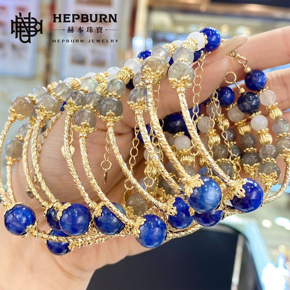 【赫本珠寶】設計款-心念之劍藍晶石淺金色半鐲款手鍊,藍晶石功效,靈性飾品,送禮推薦,時尚飾品,金色設計