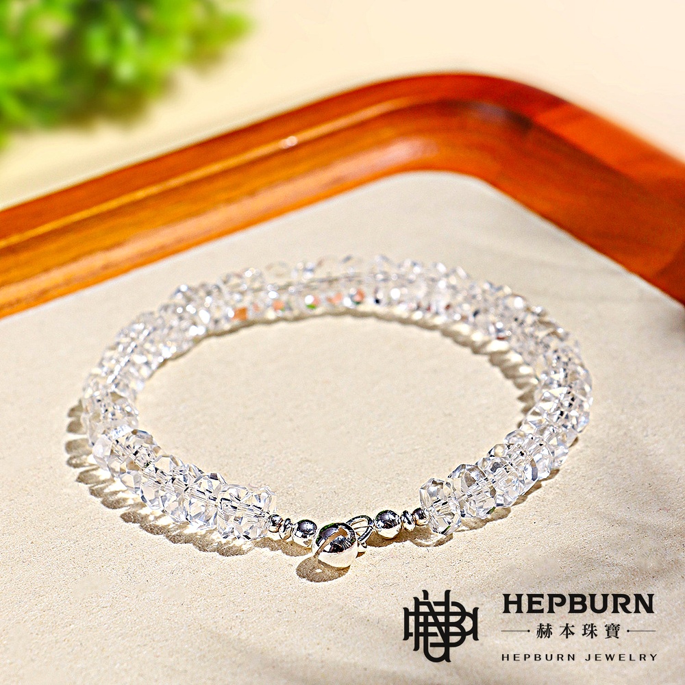 【赫本珠寶】設計款-鑽石切面冰透鈴鐺白水晶手鍊,水晶之王,正能量,護身符,能量飾品,冰透白水晶