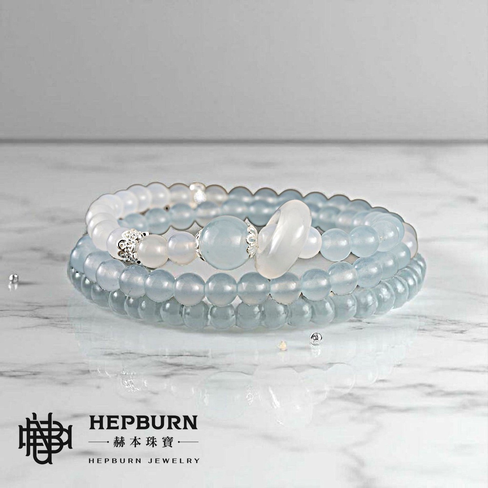 【赫本珠寶】設計款-北冰海藍寶雙圈跑環手鍊,溝通能力,時尚飾品,靈性手鍊,活力飾品,直覺提升