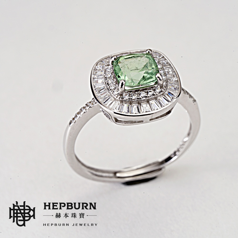 【赫本珠寶】設計款-翠映繁華方塊祖母綠活口戒指,高貴風格,日常佩戴,時尚飾品,綠寶石戒指,可調尺寸戒指