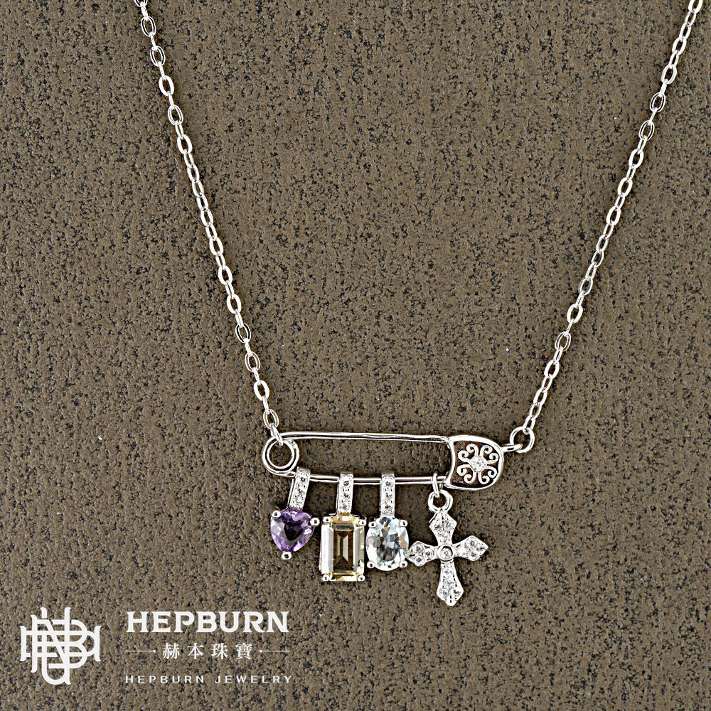 【赫本珠寶】設計款-別針多寶寶石小掛件十字架項鍊,靈性珠寶,宗教象徵,個性設計,勇氣力量,時尚飾品