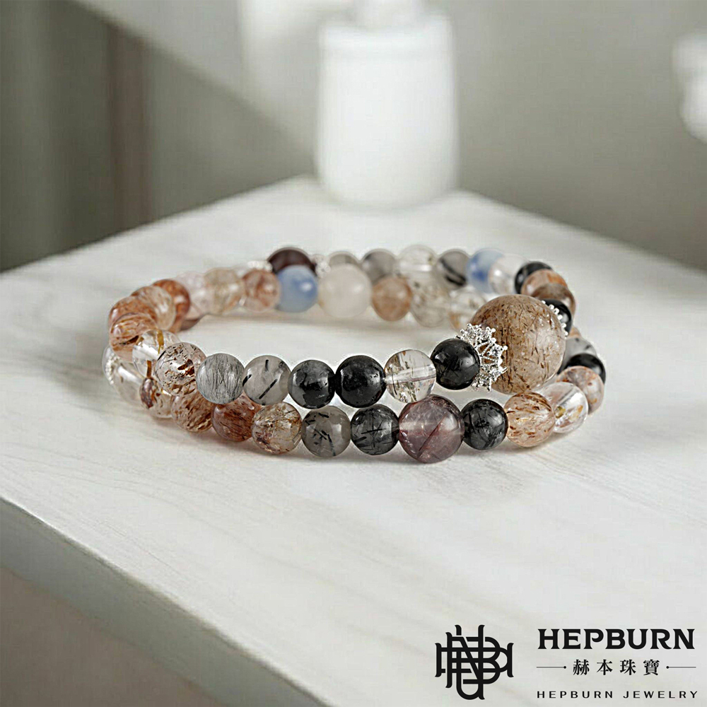 【赫本珠寶】設計款-金藏藍靛黑金超多寶雙圈手鍊,能量水晶,靈性飾品,事業運,藏藍靛,能量防護