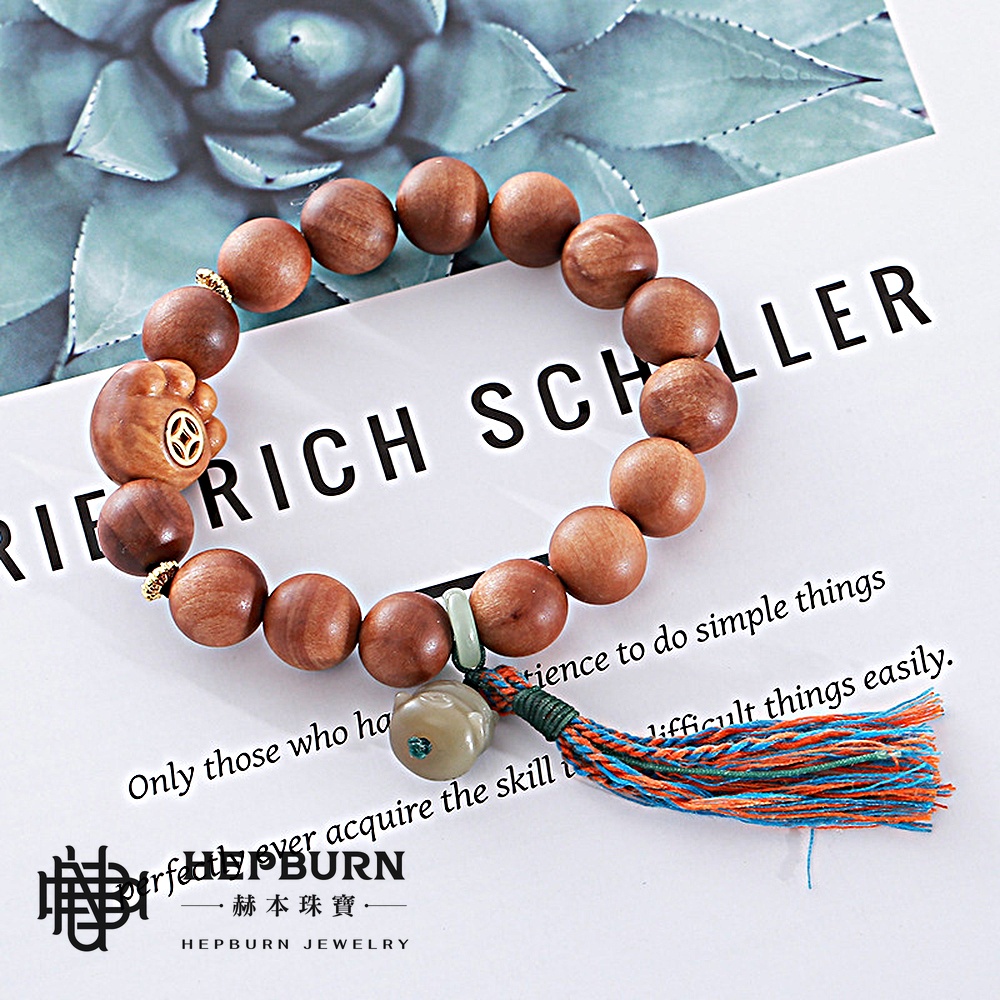 【赫本珠寶】設計款-老料招財貓爪檀香木佛珠手串,能量飾品,靜心配飾,淨化靈氣,老山檀香,避邪守護