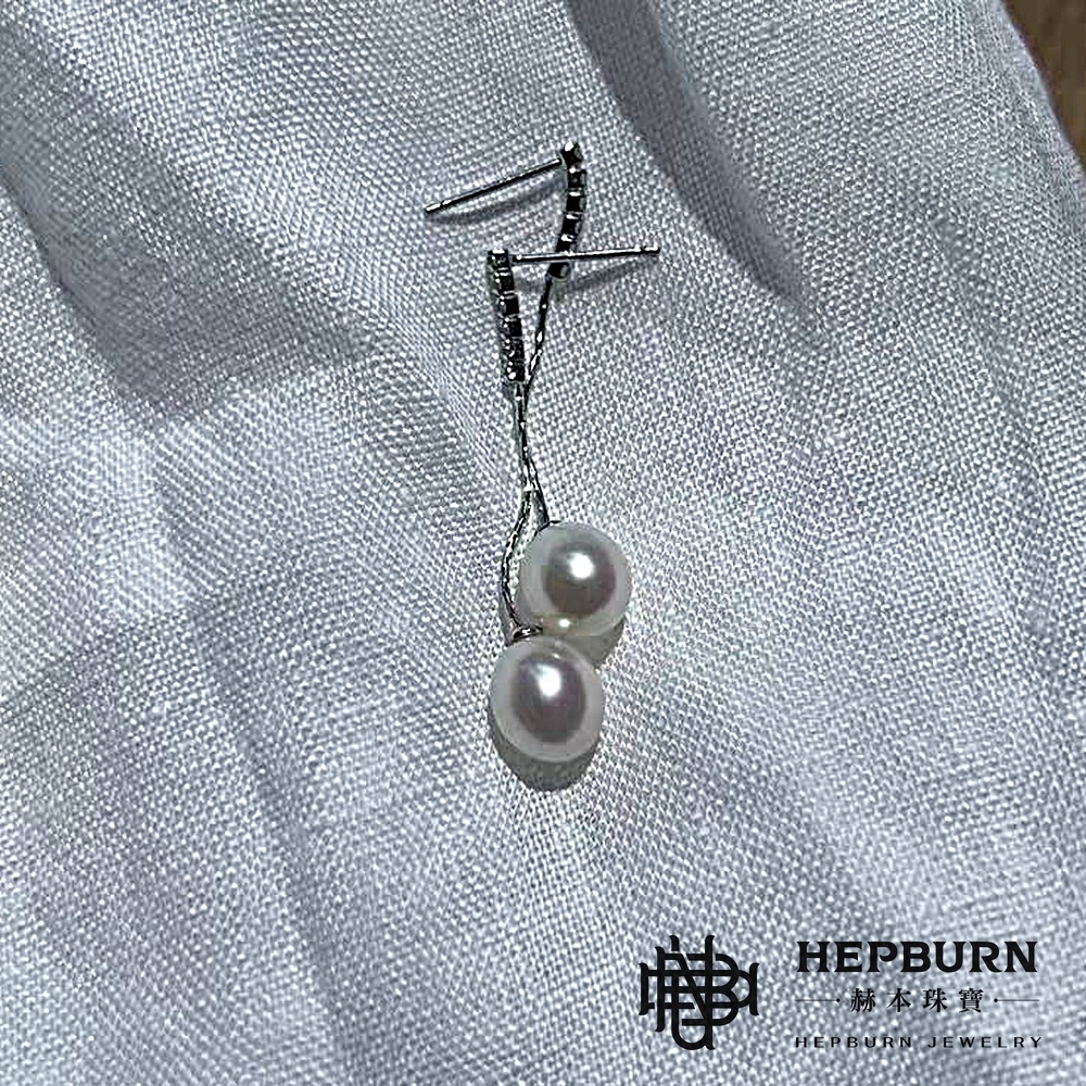 【赫本珠寶】設計款-流蘇鑲鑽璀璨強光淡水水滴珍珠耳環,時尚耳環,天然珍珠,輕盈耳飾,典雅飾品,璀璨耳環