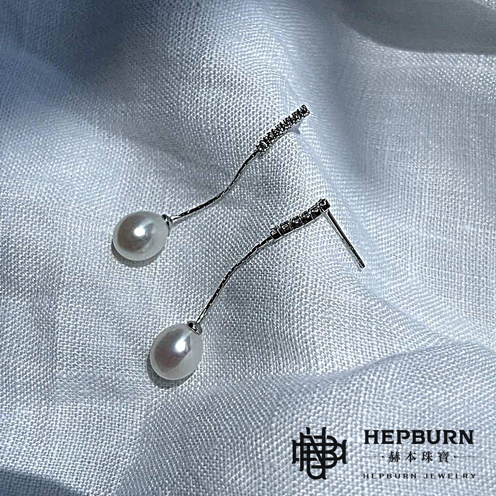 【赫本珠寶】設計款-流蘇鑲鑽璀璨強光淡水水滴珍珠耳環,時尚耳環,天然珍珠,輕盈耳飾,典雅飾品,璀璨耳環