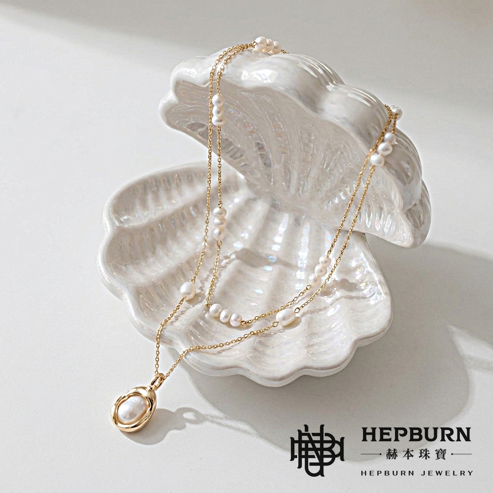 【赫本珠寶】淡水珍珠幾何橢圓疊戴項鍊,QueenDom,赫本珠寶,珍珠項鍊,幾何項鍊,疊戴項鍊