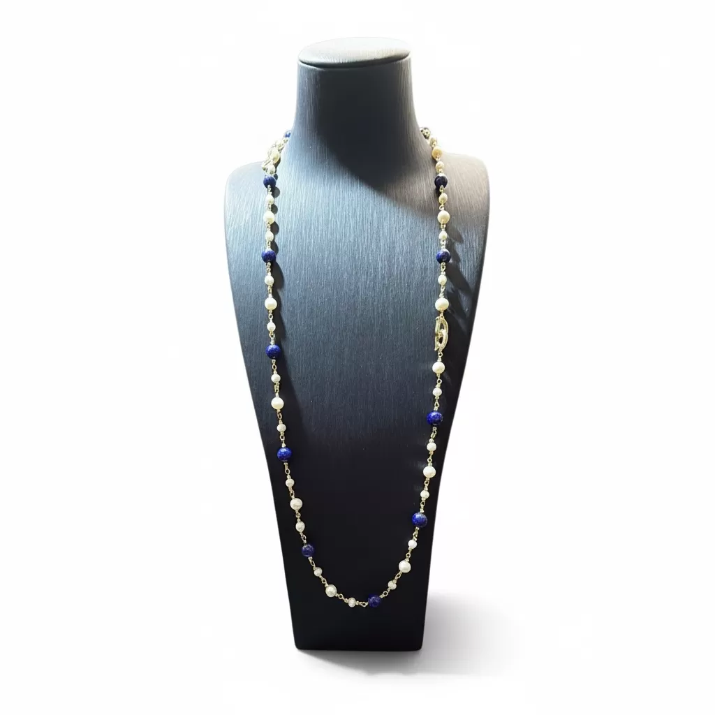 【赫本珠寶】設計款 - 淡水珍珠青金石滿天星毛衣鍊,QueenDom,赫本珠寶,珍珠毛衣鍊,青金石項鍊,滿天星設計