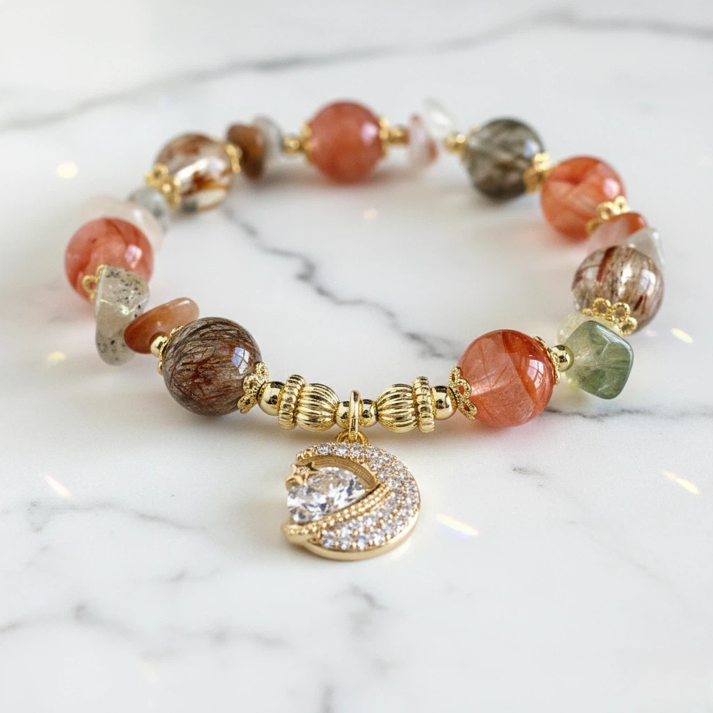 【赫本珠寶】星月鎏金 · 髮晶星月公主手鍊,女性手鍊,開運能量,精緻珠寶,層次穿搭,公主風飾品