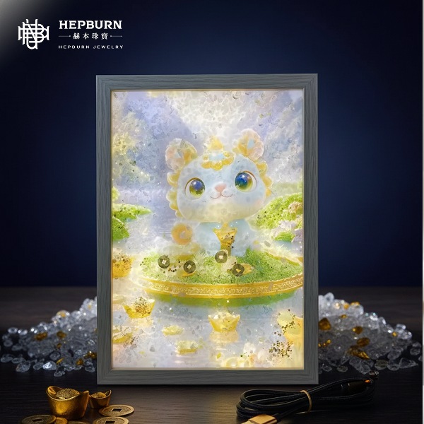 【赫本珠寶】福芽聚金・瑞貔貅水晶碎石畫框,能量藝術,辦公室招財,居家擺設,天然水晶,開運畫框