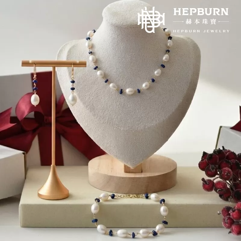 【赫本珠寶】設計款 - 巴洛克淡水珍珠鎖骨鍊手鍊套組,QueenDom,赫本珠寶,巴洛克珍珠套組,隨形珍珠項鍊,珍珠手鍊