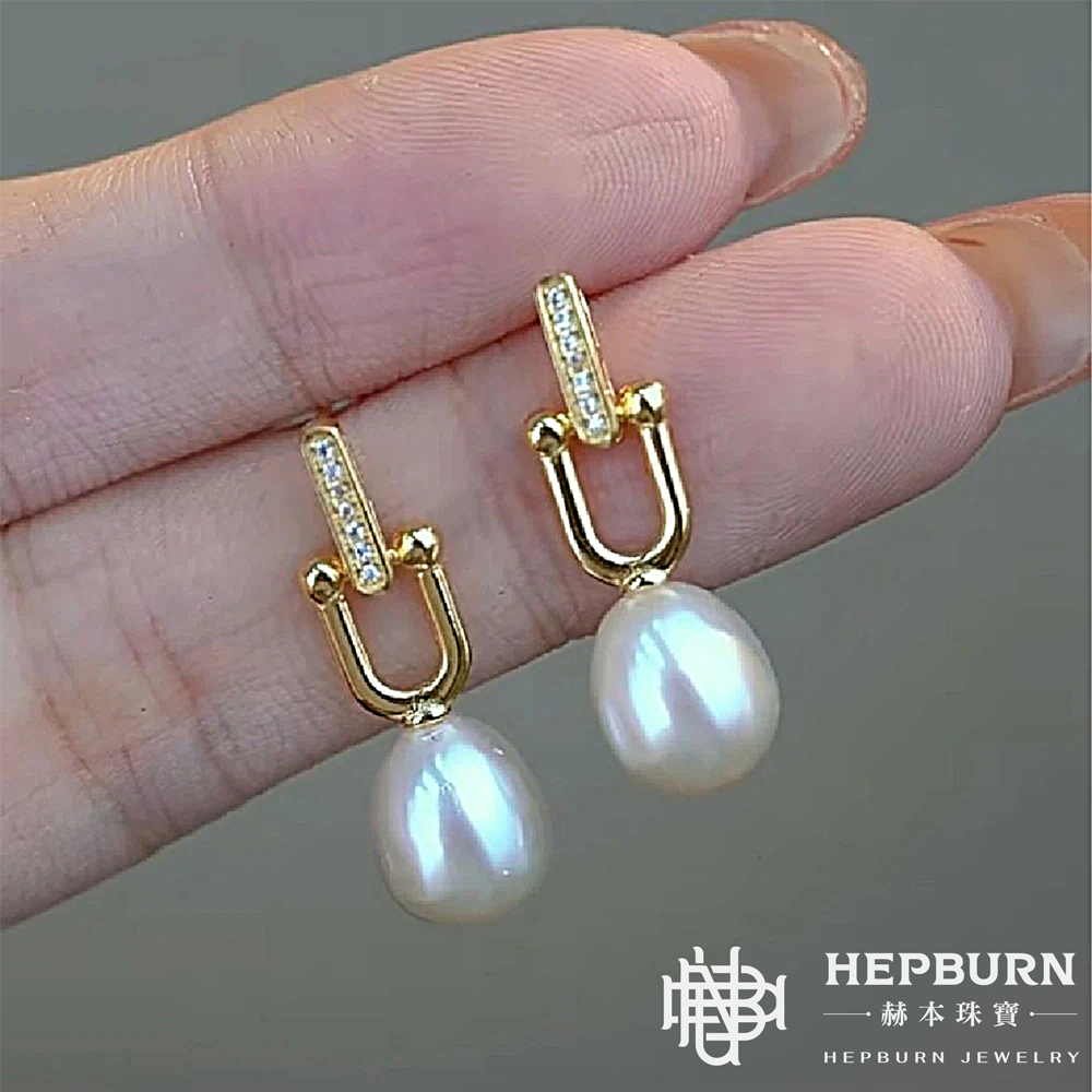 【赫本珠寶】天然強光6A米粒淡水珍珠高級氛圍感耳環,優雅時尚,百搭飾品,氣質耳環,高級氛圍感,強光珍珠