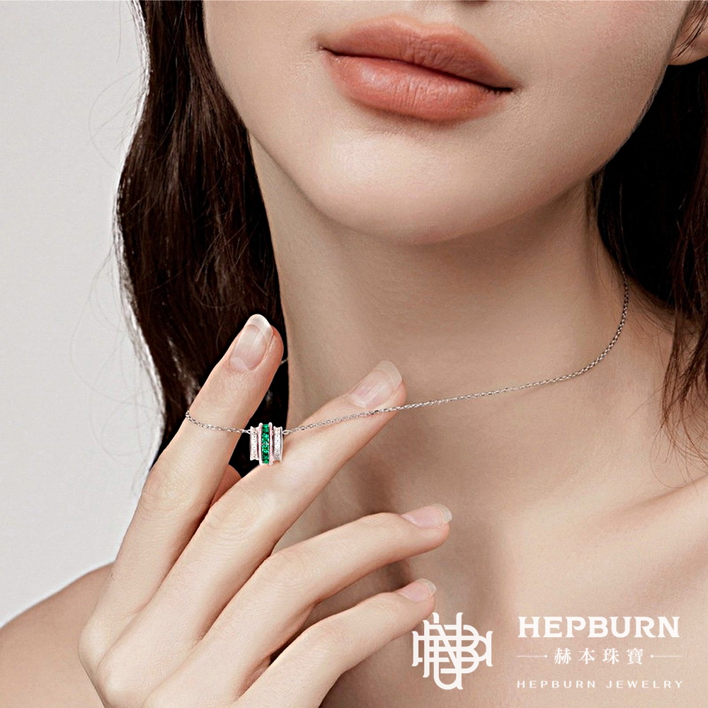 【赫本珠寶】培育祖母綠圓滿圓環款項鍊S925銀(銀白金/玫瑰金),幸福象徵,輕奢飾品,高雅珠寶,玫瑰金項鍊,銀白金項鍊