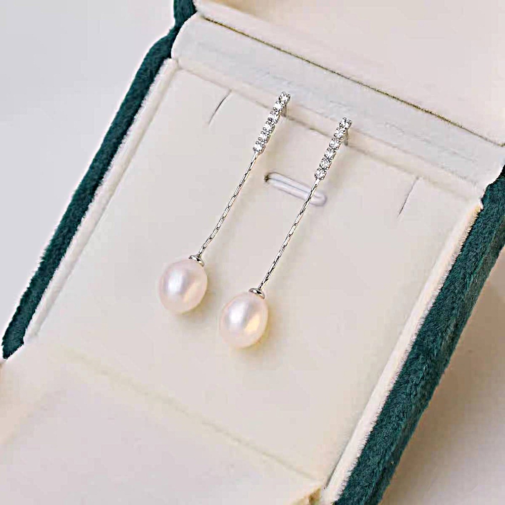 【赫本珠寶】設計款-流蘇鑲鑽璀璨強光淡水水滴珍珠耳環,時尚耳環,天然珍珠,輕盈耳飾,典雅飾品,璀璨耳環