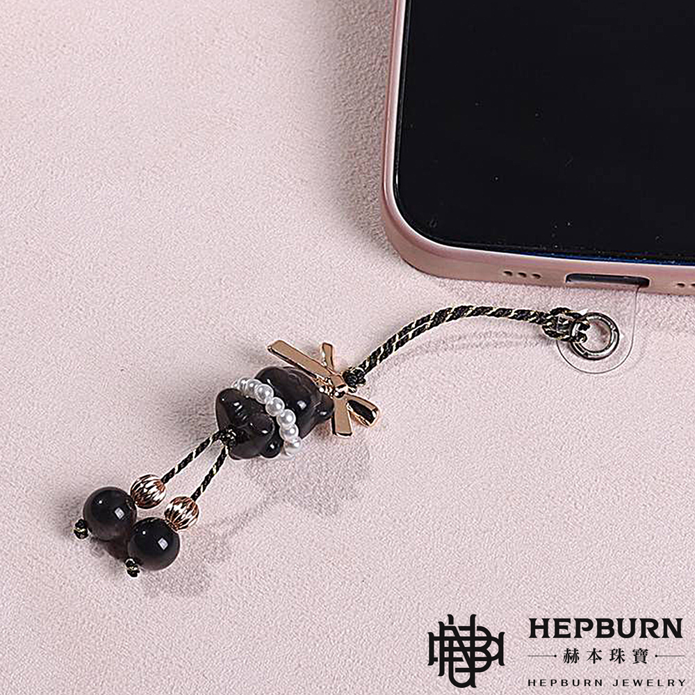 【赫本珠寶】設計款-銀曜石熊熊蝴蝶結手機吊飾,療癒能量,時尚吊飾,靈性飾品,可愛手機配件,招財防護