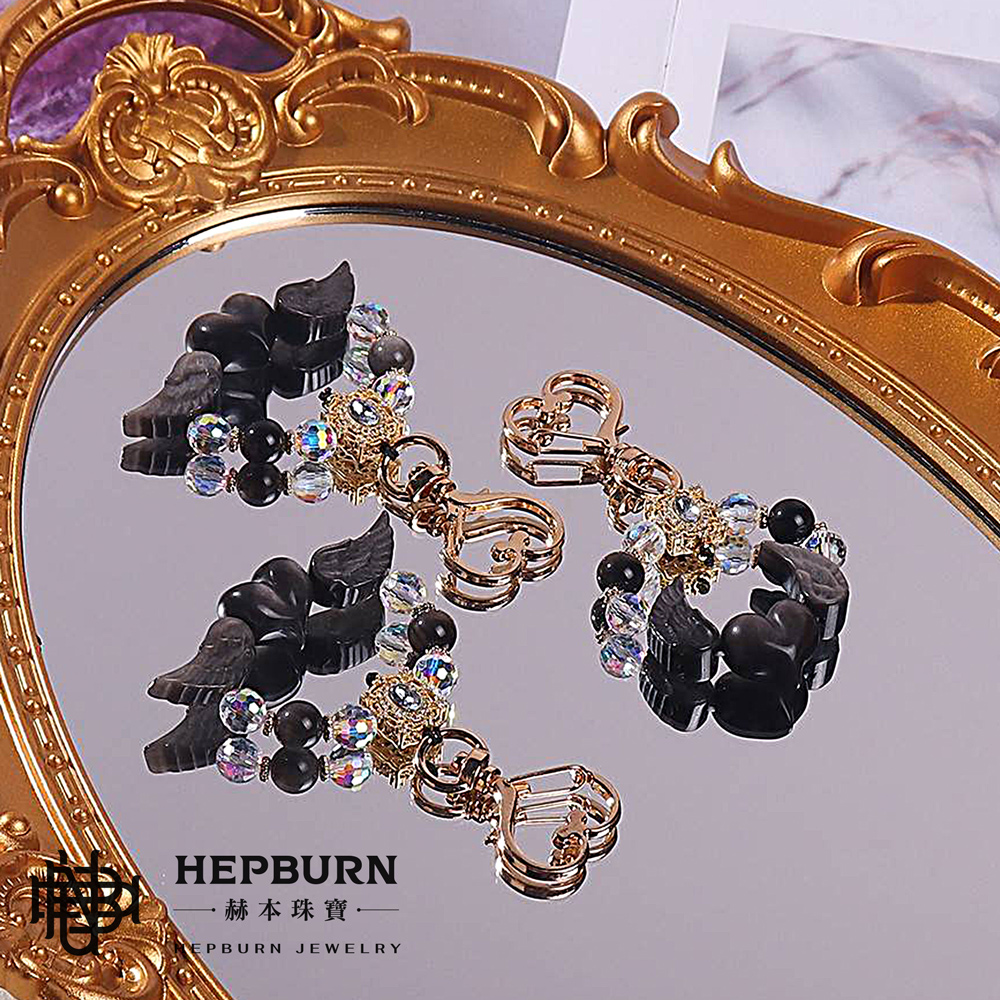 【赫本珠寶】設計款-銀曜石愛心翅膀手機吊飾,質感飾品,隨身開運,能量平衡,天使守護,愛心翅膀