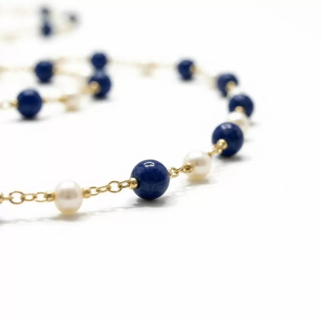 【赫本珠寶】設計款 - 淡水珍珠青金石滿天星毛衣鍊,QueenDom,赫本珠寶,珍珠毛衣鍊,青金石項鍊,滿天星設計