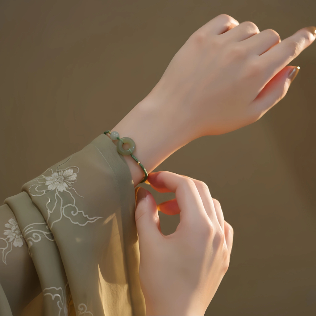 【赫本珠寶】和田玉平安扣復古繩國風手鍊,金髮晶,貔貅手鍊,招財水晶,曜金啟富,7mm手鍊