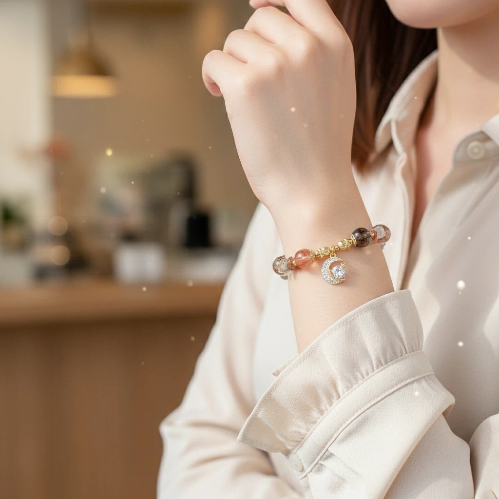 【赫本珠寶】星月鎏金 · 髮晶星月公主手鍊,女性手鍊,開運能量,精緻珠寶,層次穿搭,公主風飾品