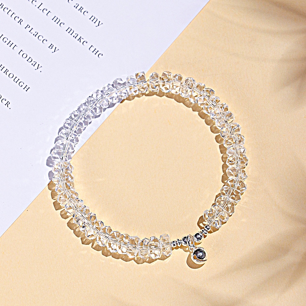 【赫本珠寶】設計款-鑽石切面冰透鈴鐺白水晶手鍊,水晶之王,正能量,護身符,能量飾品,冰透白水晶