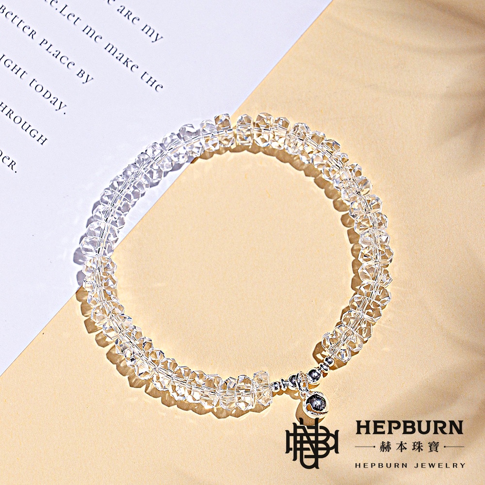 【赫本珠寶】設計款-鑽石切面冰透鈴鐺白水晶手鍊,水晶之王,正能量,護身符,能量飾品,冰透白水晶