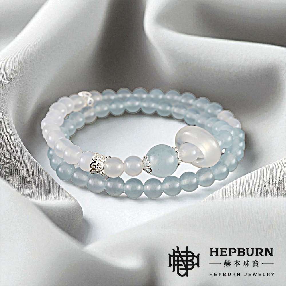 【赫本珠寶】設計款-北冰海藍寶雙圈跑環手鍊,溝通能力,時尚飾品,靈性手鍊,活力飾品,直覺提升