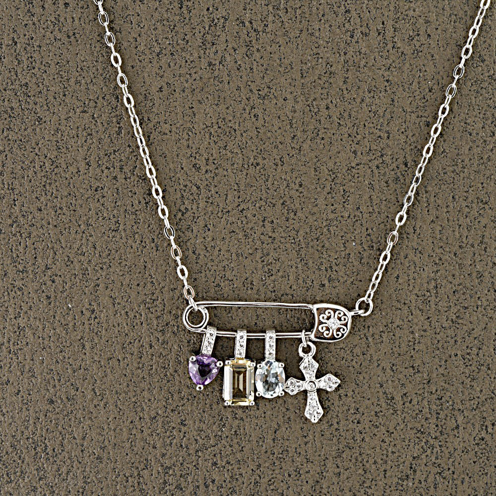 【赫本珠寶】設計款-別針多寶寶石小掛件十字架項鍊,靈性珠寶,宗教象徵,個性設計,勇氣力量,時尚飾品