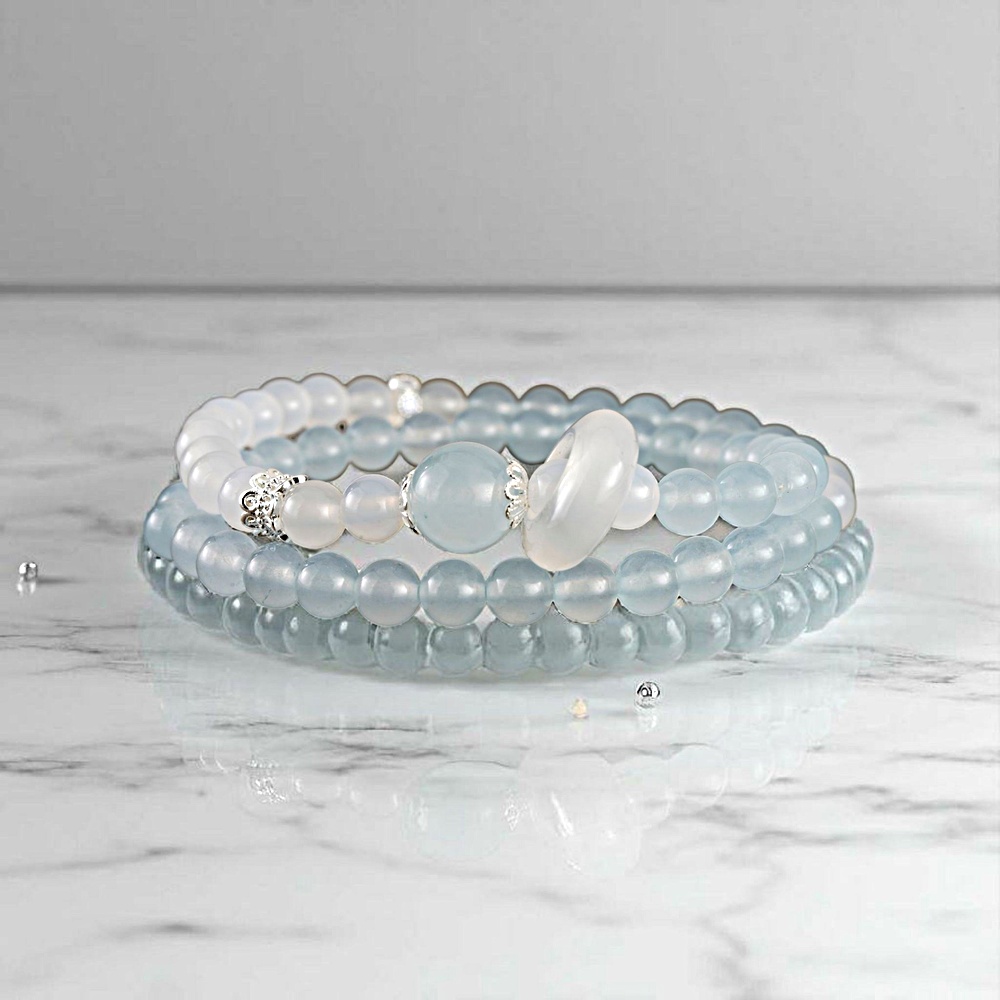 【赫本珠寶】設計款-北冰海藍寶雙圈跑環手鍊,溝通能力,時尚飾品,靈性手鍊,活力飾品,直覺提升