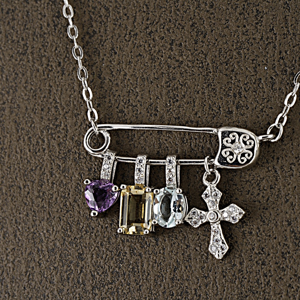 【赫本珠寶】設計款-別針多寶寶石小掛件十字架項鍊,靈性珠寶,宗教象徵,個性設計,勇氣力量,時尚飾品