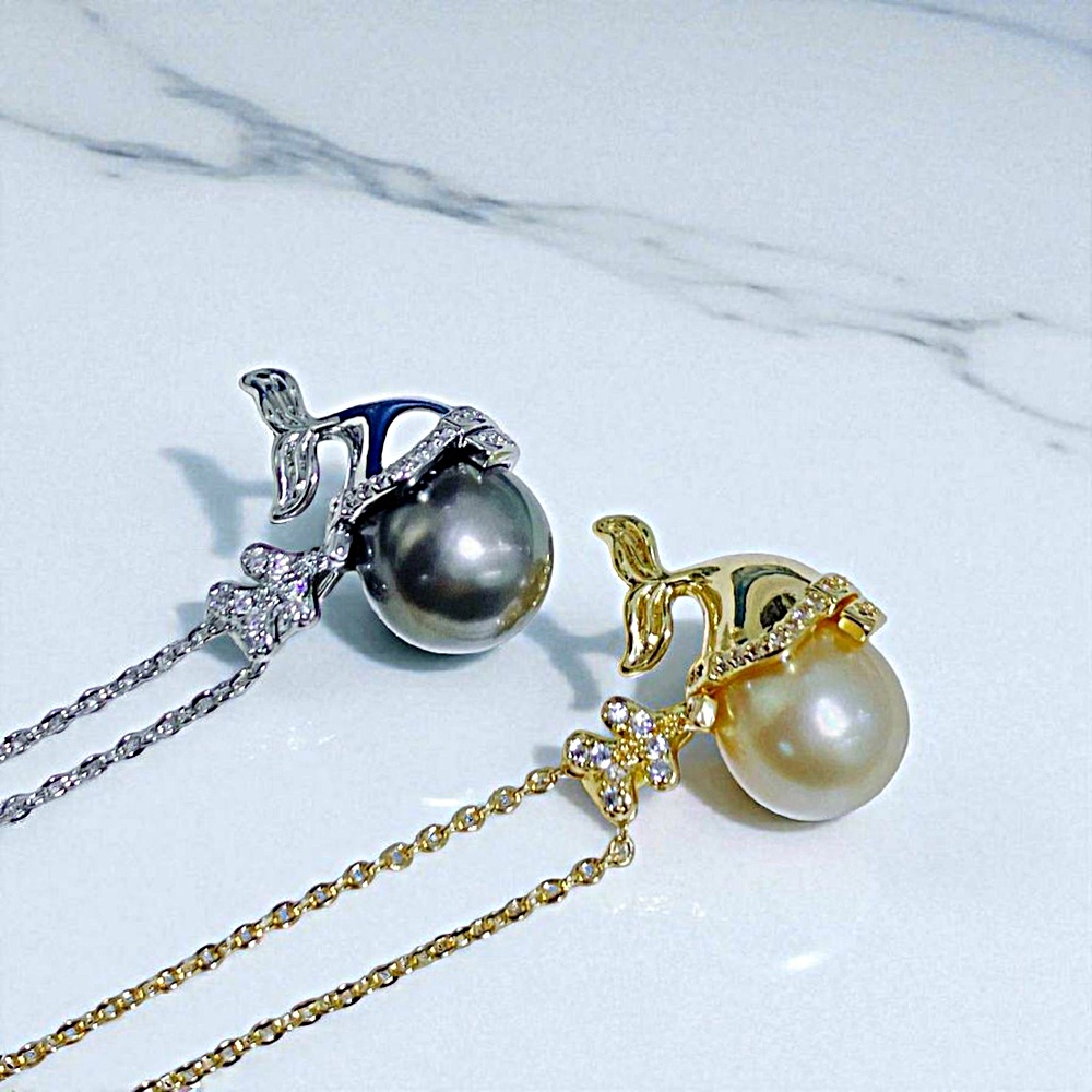 【赫本珠寶】設計款-天然大溪地海水黑珍珠鯨魚吊墜,QueenDom,赫本珠寶,大溪地黑珍珠,海水珍珠吊墜,鯨魚飾品