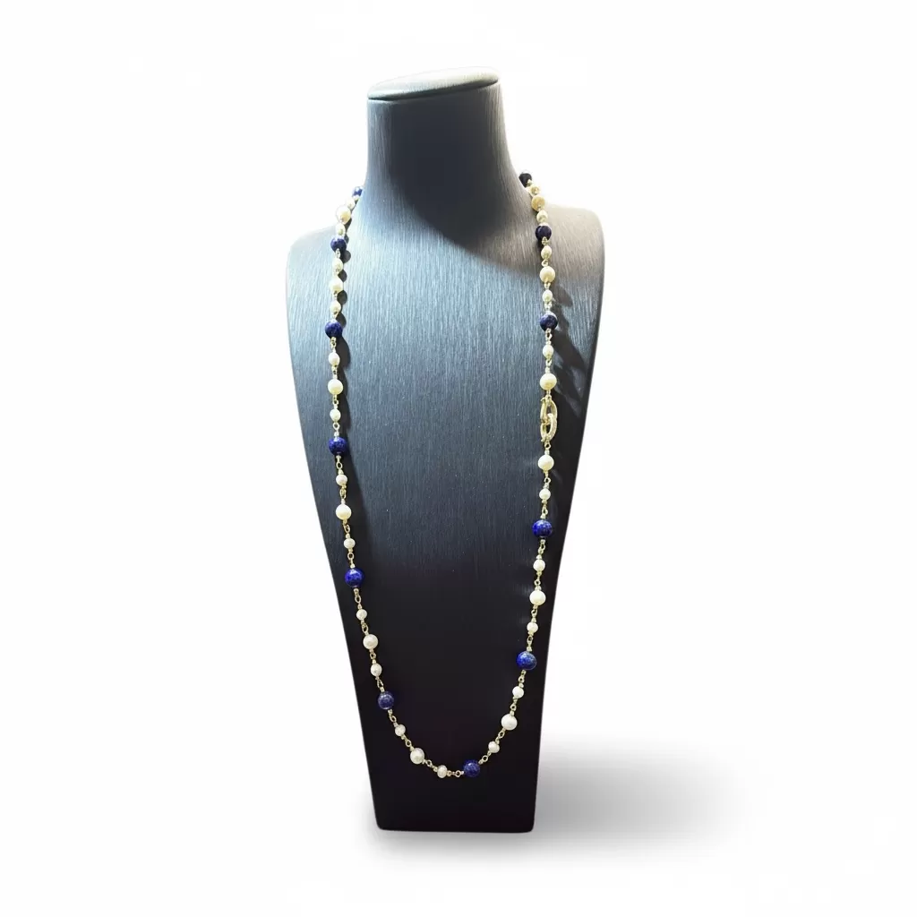 【赫本珠寶】設計款 - 淡水珍珠青金石滿天星毛衣鍊,QueenDom,赫本珠寶,珍珠毛衣鍊,青金石項鍊,滿天星設計