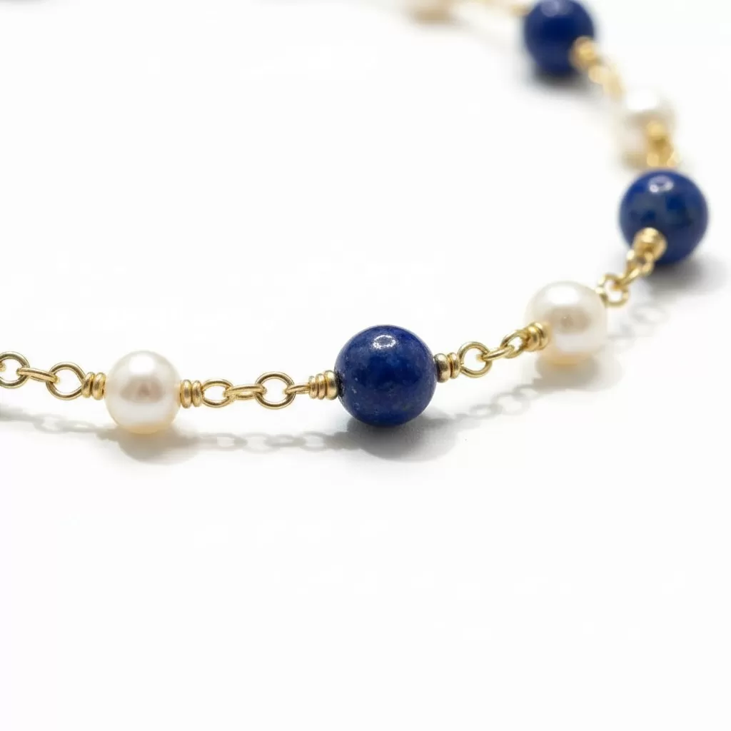 【赫本珠寶】設計款 - 淡水珍珠青金石滿天星毛衣鍊,QueenDom,赫本珠寶,珍珠毛衣鍊,青金石項鍊,滿天星設計