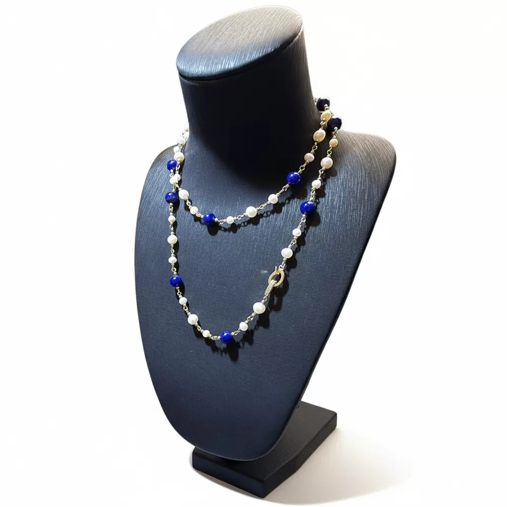 【赫本珠寶】設計款 - 淡水珍珠青金石滿天星毛衣鍊