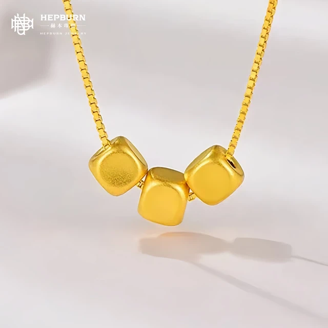【蜜光珠寶】(原赫本珠寶)3mm小方糖999純金黃金項鍊/小金豆/黃金豆