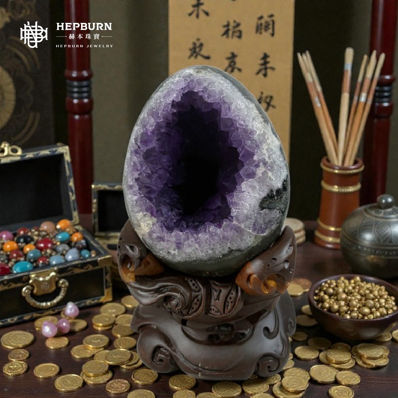 【赫本珠寶】恐龍蛋-紫晶洞 | 圓洞聚財 | 招財貴人 | 開運風水擺件