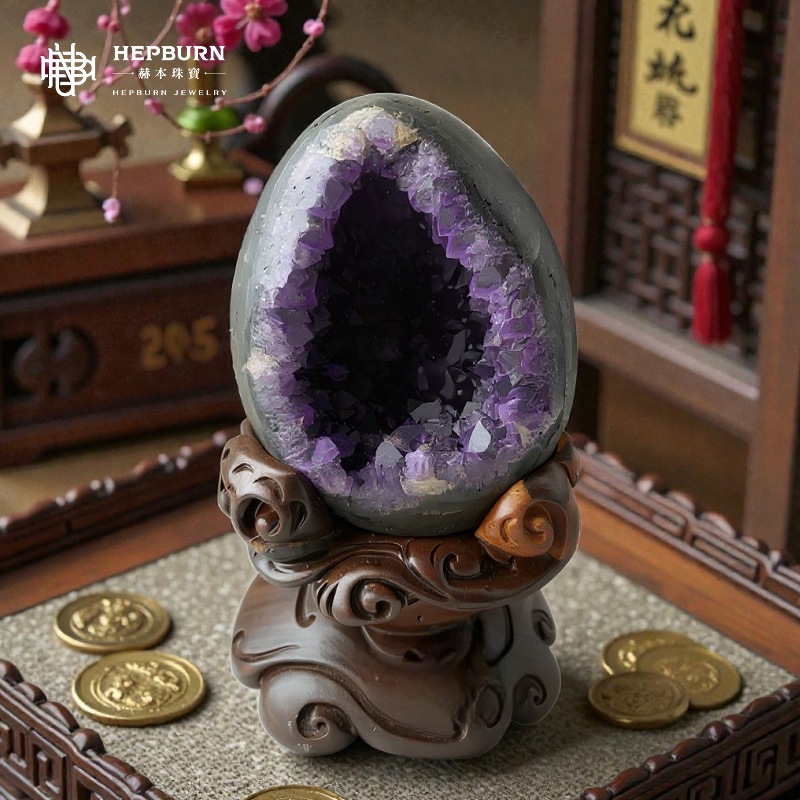 【赫本珠寶】恐龍蛋-紫晶洞 | 圓洞聚財 | 招財貴人 | 開運風水擺件