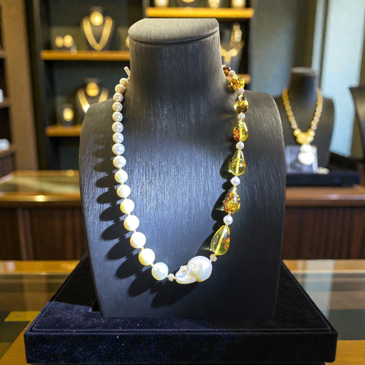 【赫本珠寶】水滴花珀大巴項鏈