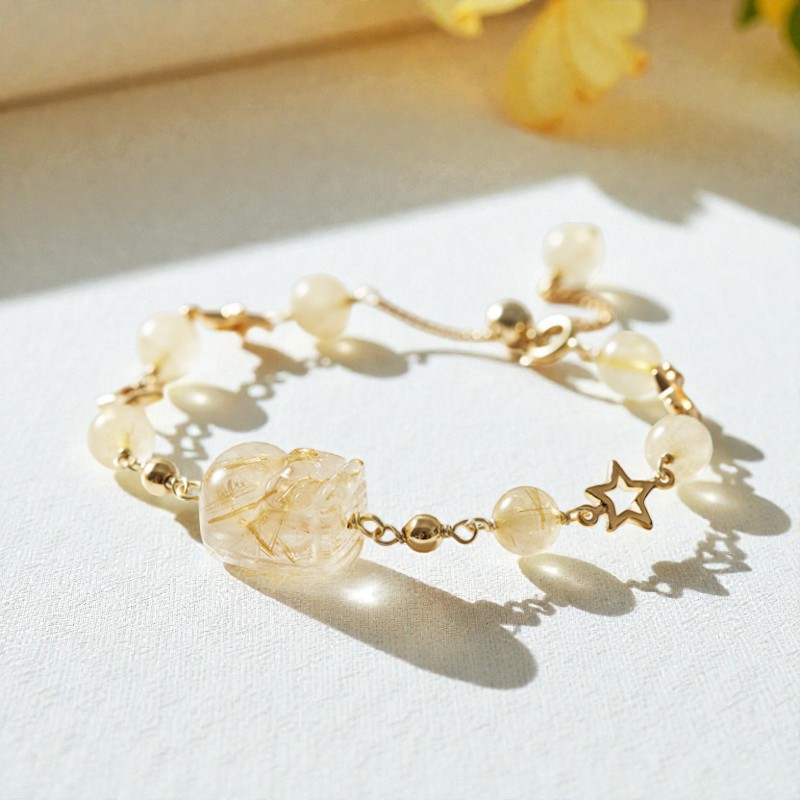 【赫本珠寶】曜金啟富 · 金髮晶貔貅星星手鍊 (7mm)