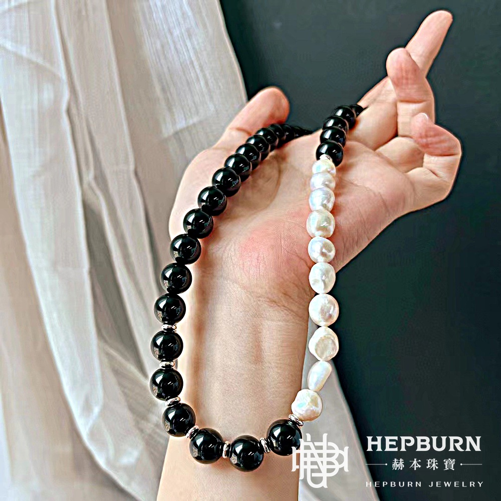 【赫本珠寶】夜光序曲 · 巴洛克淡水珍珠黑瑪瑙鎖骨鍊