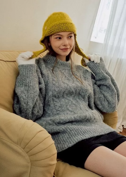 韓國 lotsyou 慵懶麻花寬鬆針織毛衣